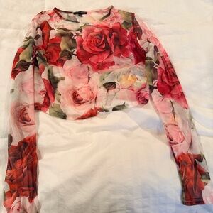Fashion Nova Red and Pink Floral Crop Top